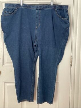Catherines Jeans Women’s 4XWP Blue Denim Pull On Knit Jean Slim Leg Stretch